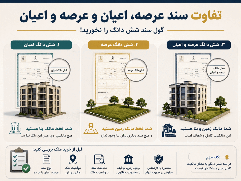 تفاوت سند عرصه، اعیان و عرصه و اعیان